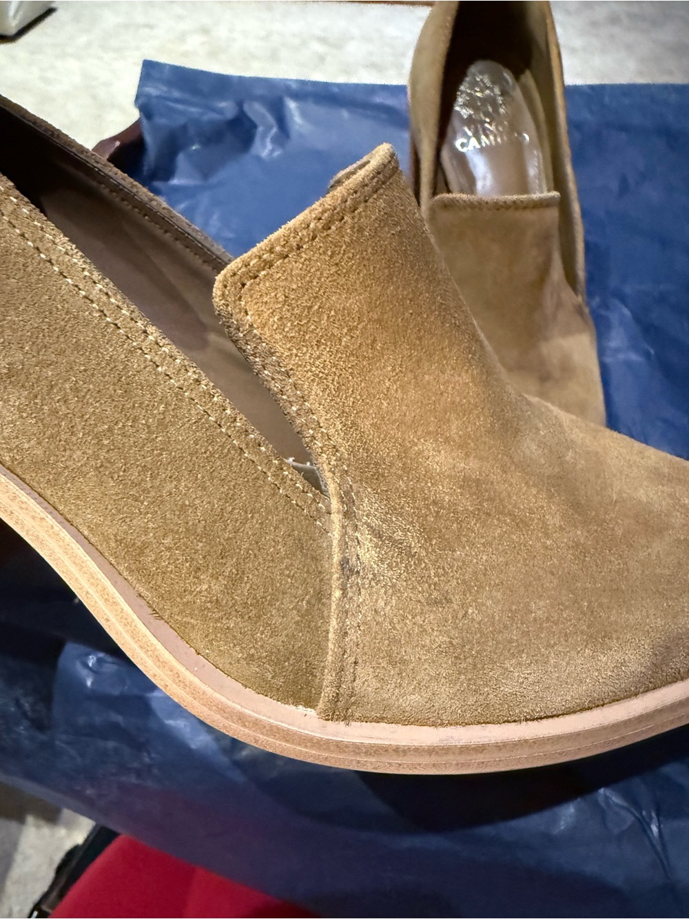 Vince Camuto Wevenly Suede Pointed Slip-On Stacked Heel Pumps - Picture 5 of 8